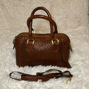 UNISA Tan Woven Leather Handbag Two way